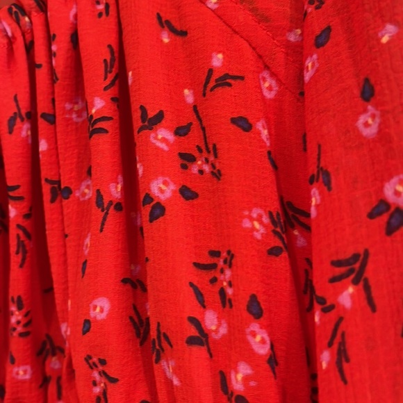 Free People Lolita Peasant Top Womens Red Boho Floral - Picture 7 of 8